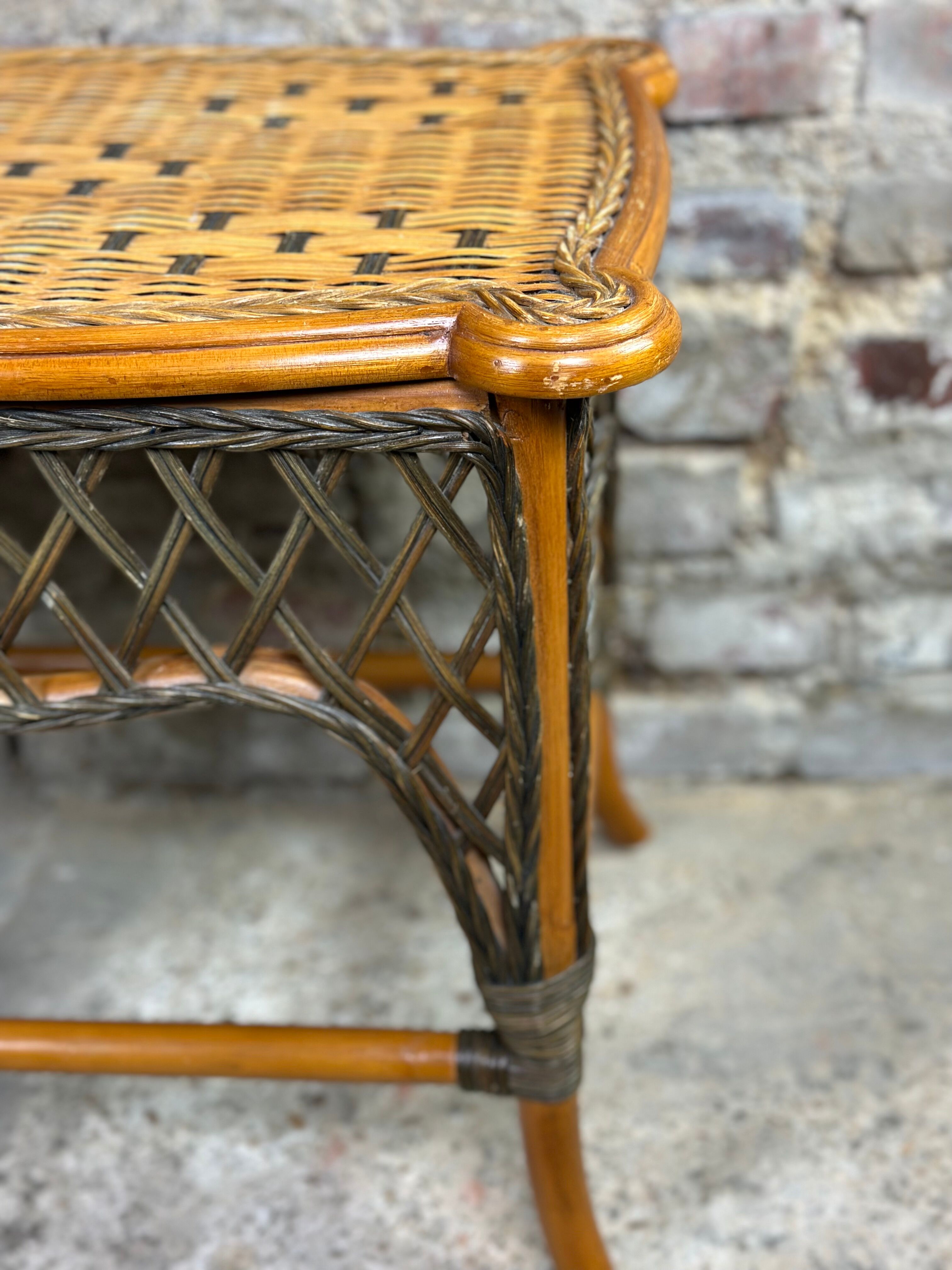 Vintage bamboo and rattan side table braided 1960