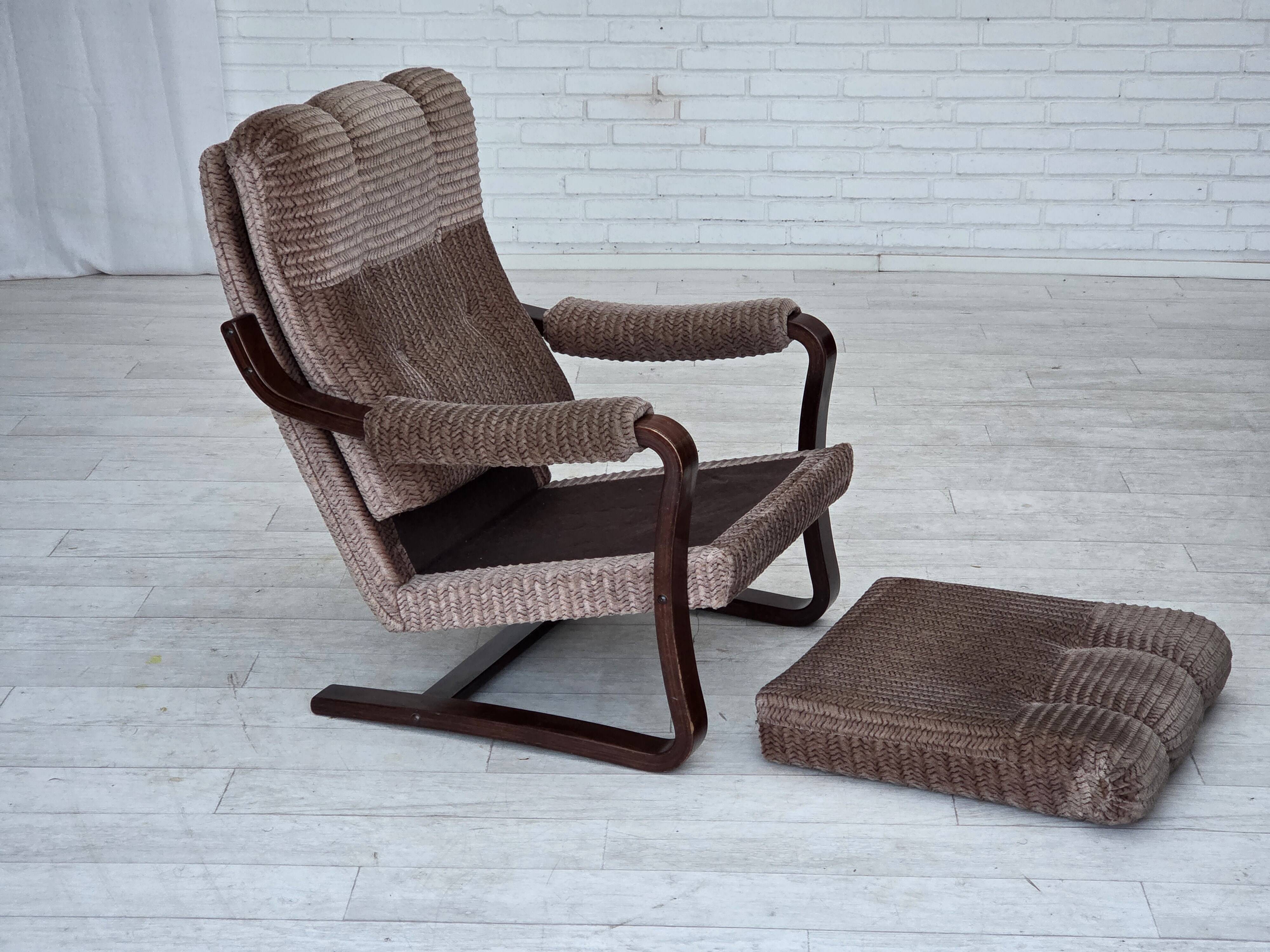 1970s, Danish armchair, light brown furniture corduroy, dark beech wood.