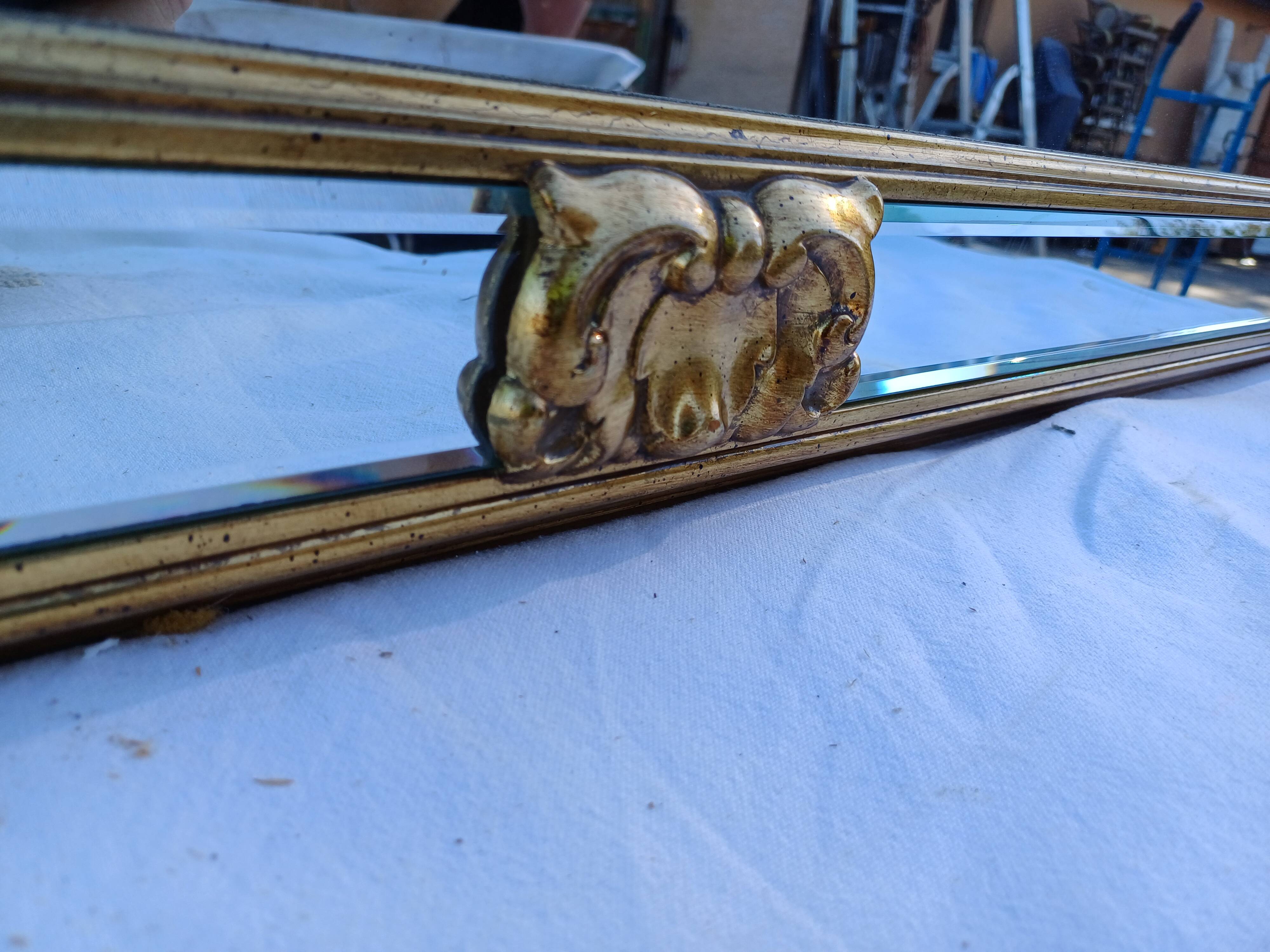Pareclose and Beveled Wood and Golden Stuk Mirror