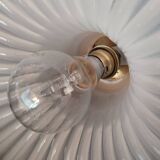 Round pendant light in pleated semi-opaque glass