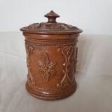 Ancien pot à tabac en grès de Beauvaisis décor floral Parfait état