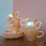 Coffee set 6 cups and sub-cups Termocrisa Mexico Pêche