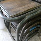 Set of 6 indu chairs in metal and exotic wood.