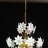 Magnifique lustre Sputnik en verre de Murano blanc orné de fleurs, années 1980