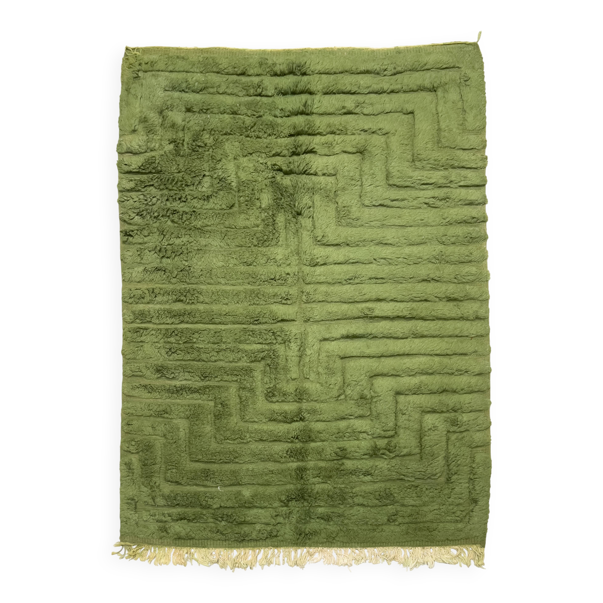 Moroccan Berber rug, Beni Ouarain, khaki green, 3.02 x 2.12 m