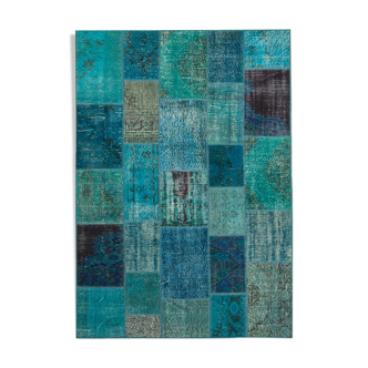 Tapis oriental fait à la main 170 cm x 242 cm turquoise patchwork