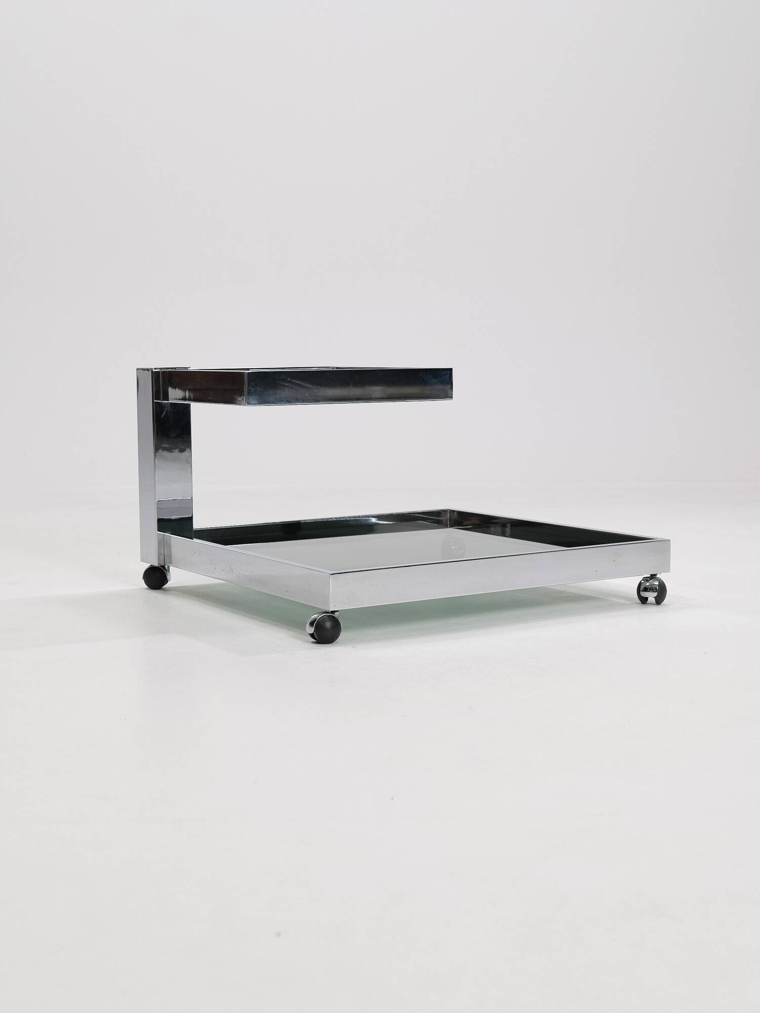 Serving bar cart in chrome and smoked glass, 1970s