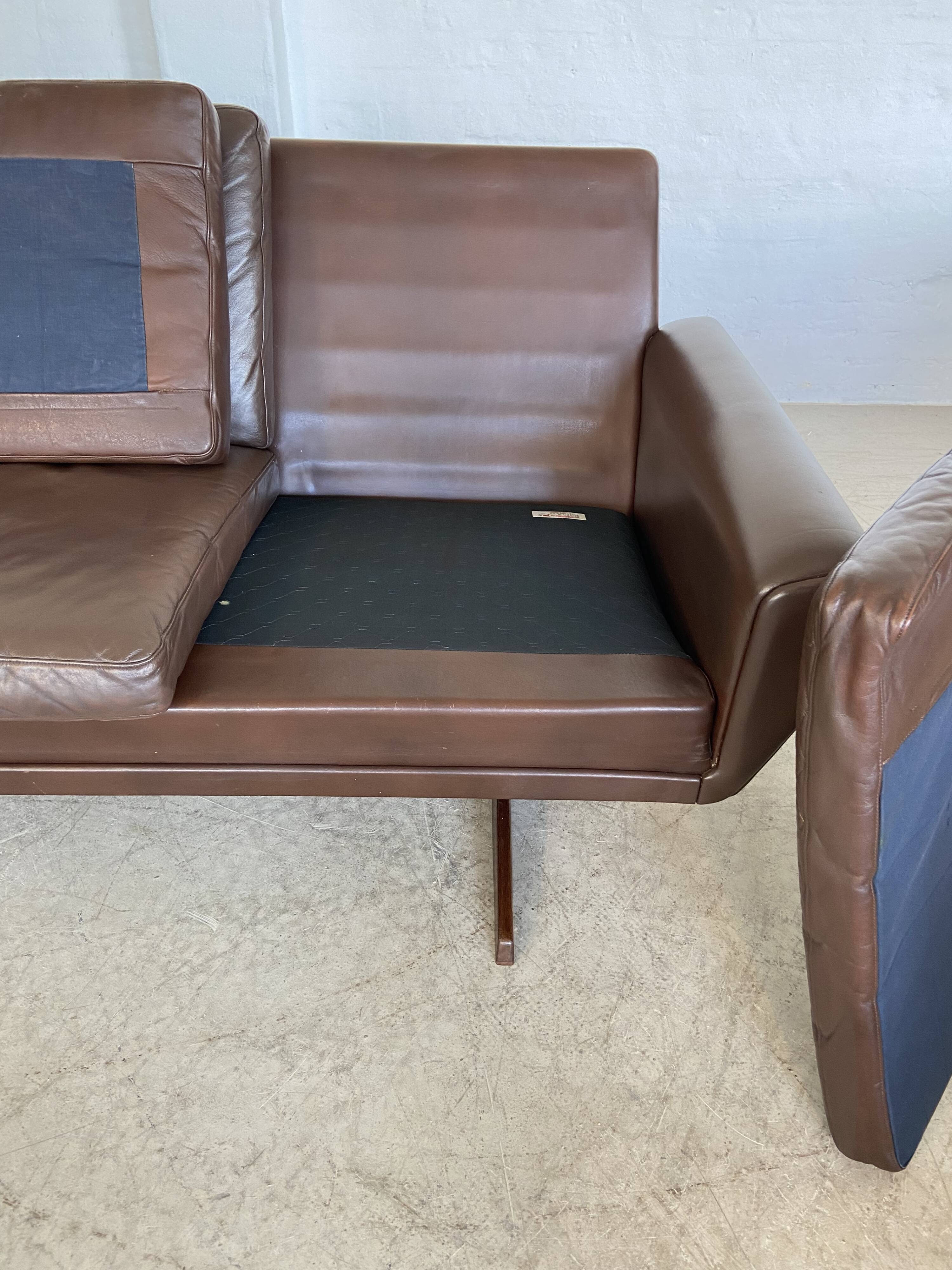 Vintage retro danish mid-century g. thams 3 person sofa in brown leather