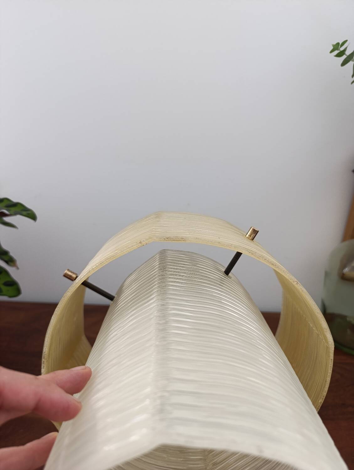Plexiglas pendant light, two-tone ribbed plastic, 1970