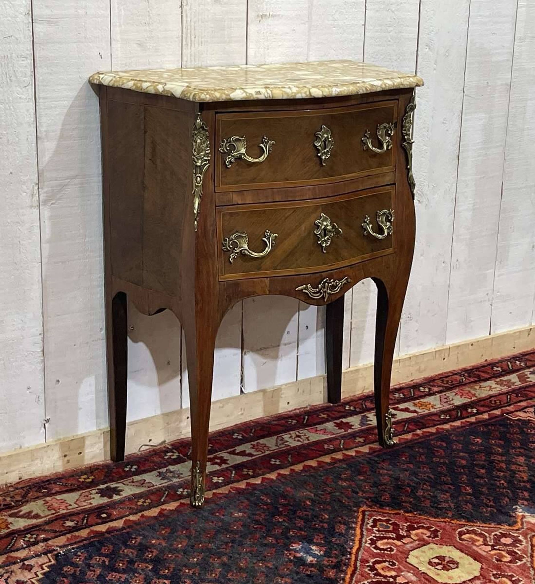 Late 19th-century Louis XV commode in oak, rosewood, and marble top