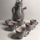 Coffee set decanter and 6 cups enamelled terracotta