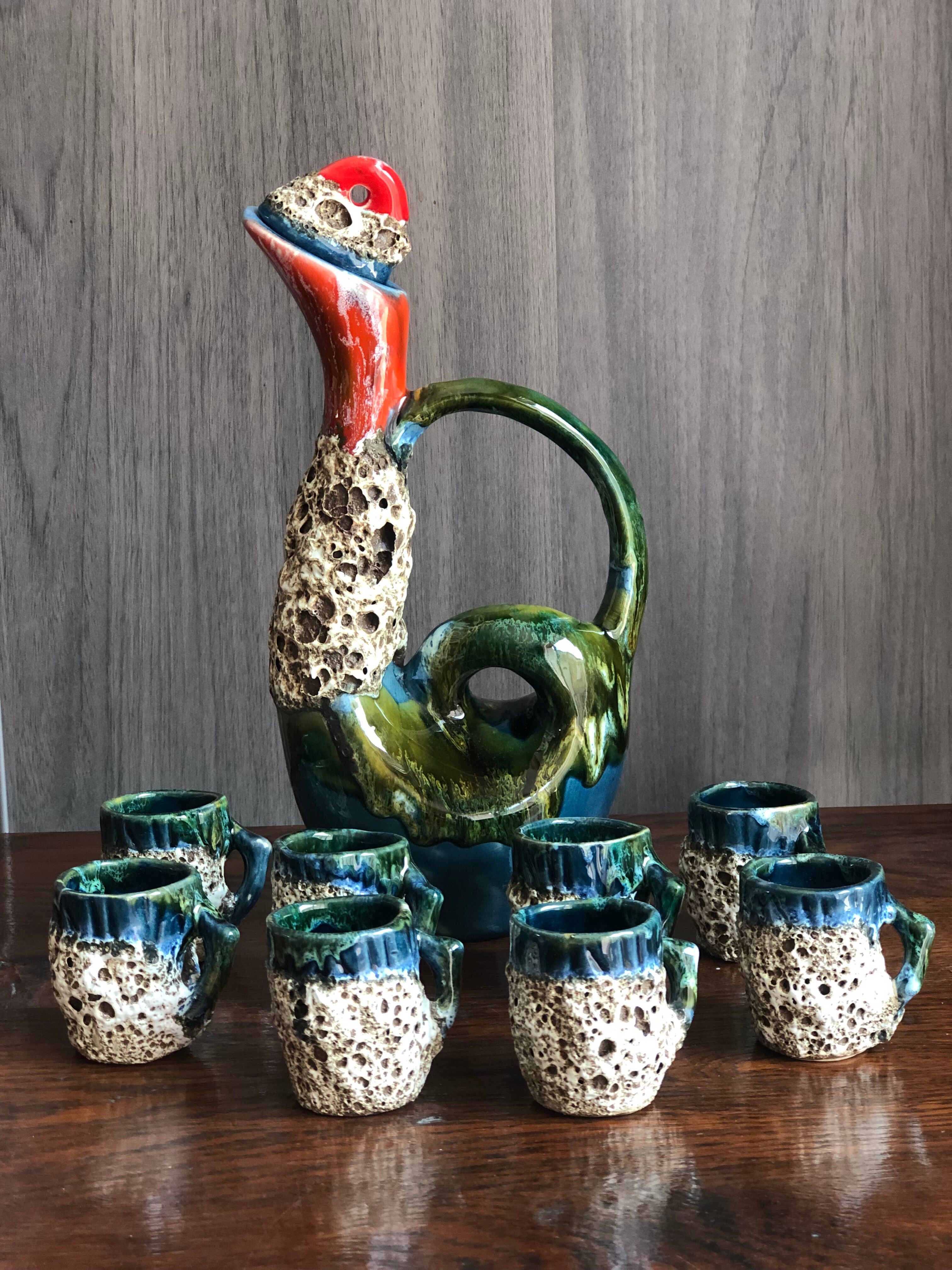 Vintage service style Vallauris called "sea foam" + 8 glasses