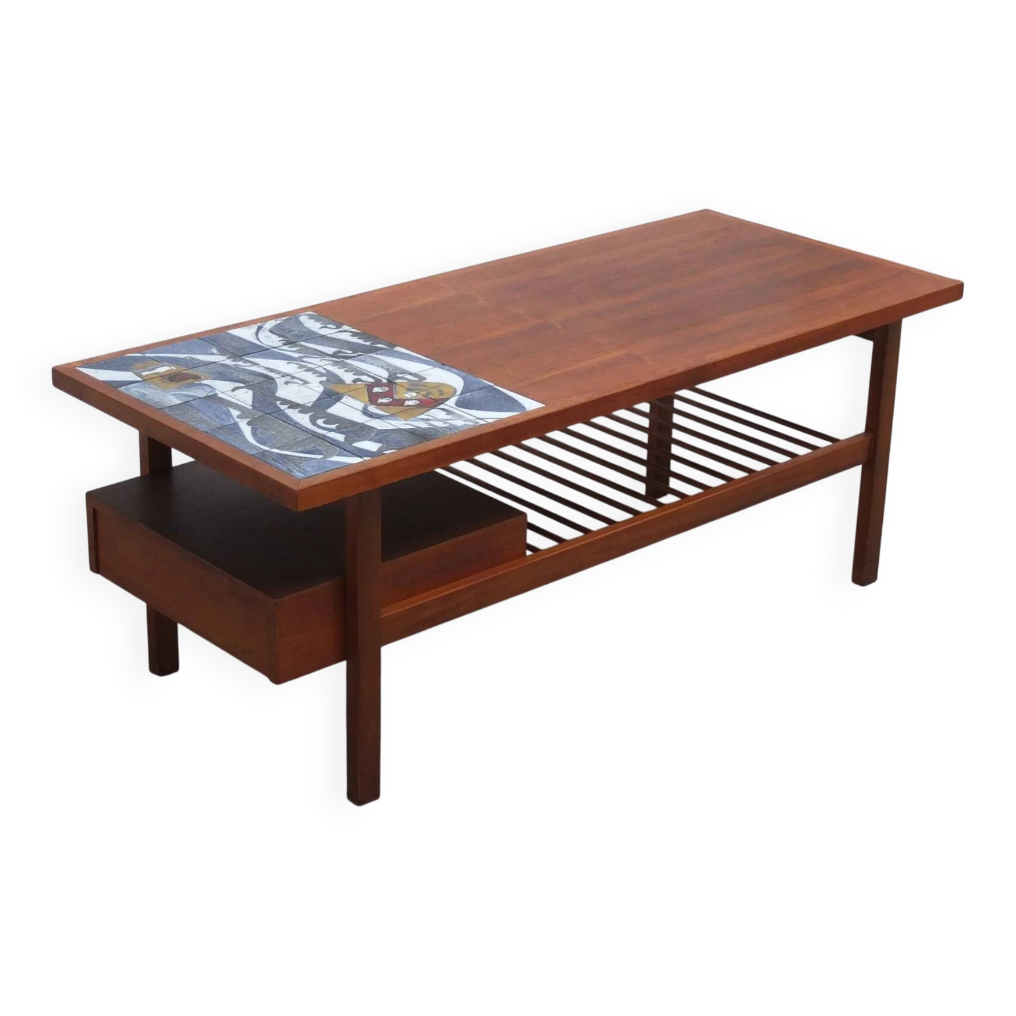 Walnut coffee table with ceramic tile by Jos De Mey for Van Den Berghe-Pauvers, 1960s