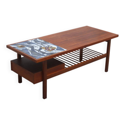 Table basse en noyer avec carrelage en céramique par Jos De Mey pour Van Den Berghe-Pauvers, années 1960.
