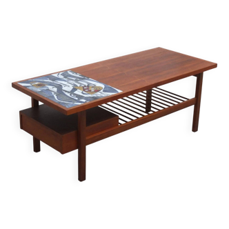 Walnut coffee table with ceramic tile by Jos De Mey for Van Den Berghe-Pauvers, 1960s