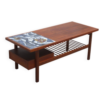 Walnut coffee table with ceramic tile by Jos De Mey for Van Den Berghe-Pauvers, 1960s