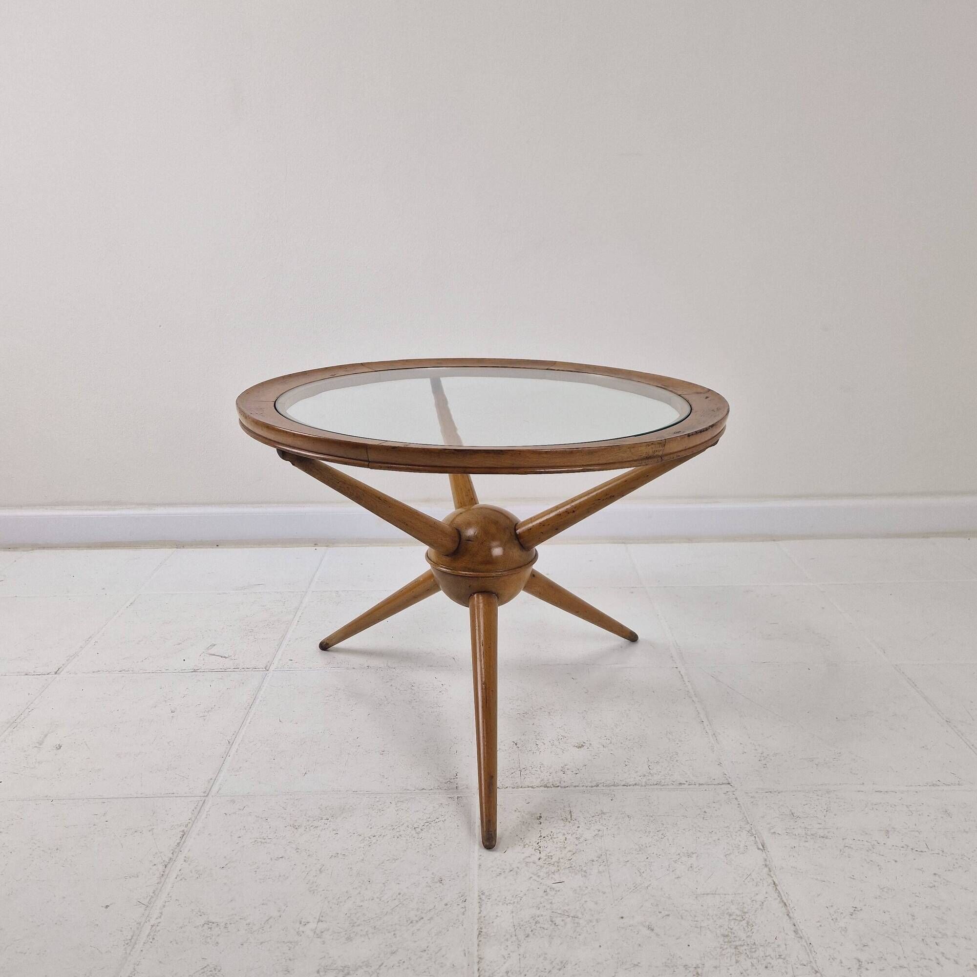 Tripod Table in Wood and Glass Attributed to Cesare Lacca, Italy, 1950s