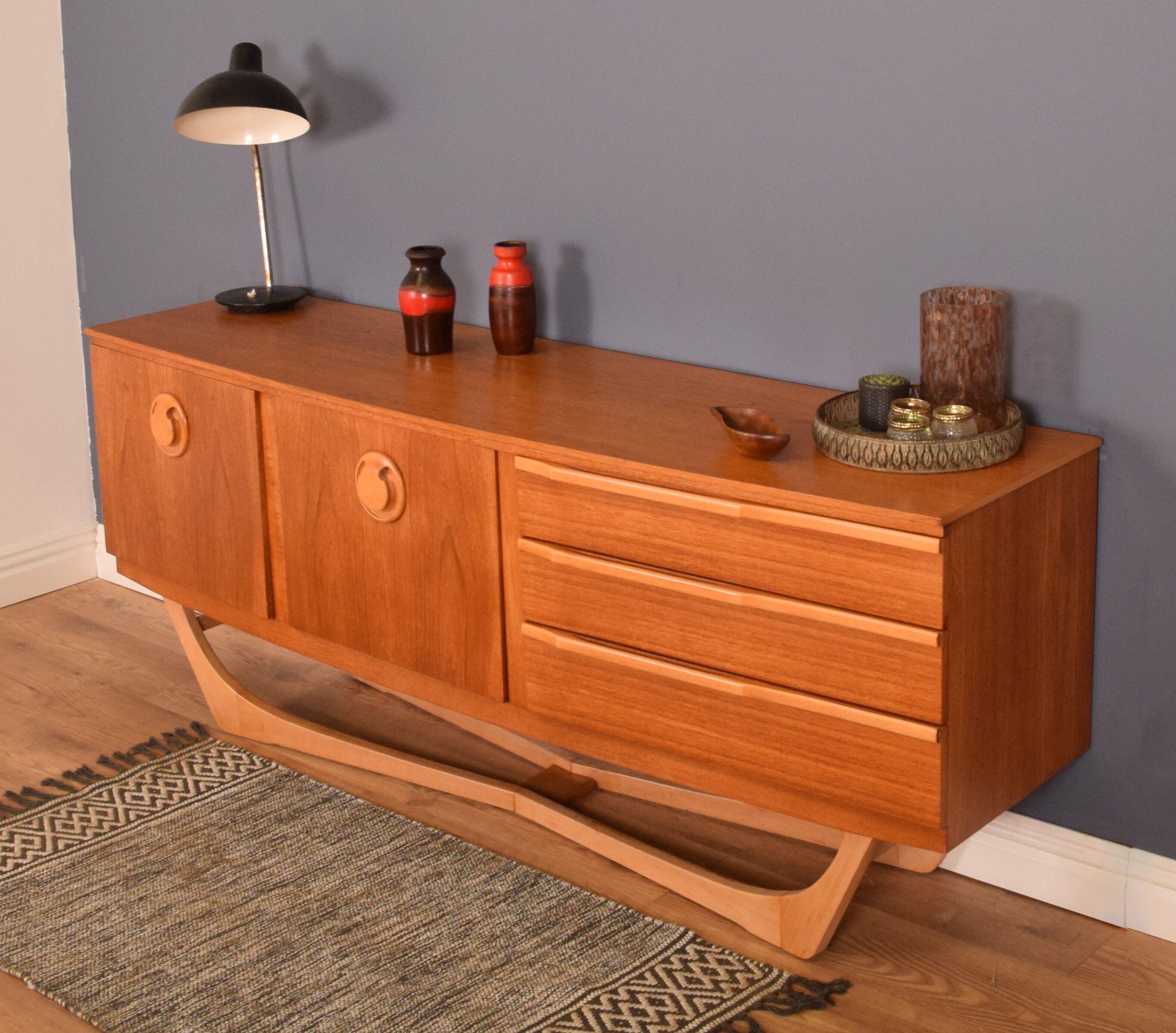 Restored Teak 1960s Retro Beautility Retro X Leg Sideboard