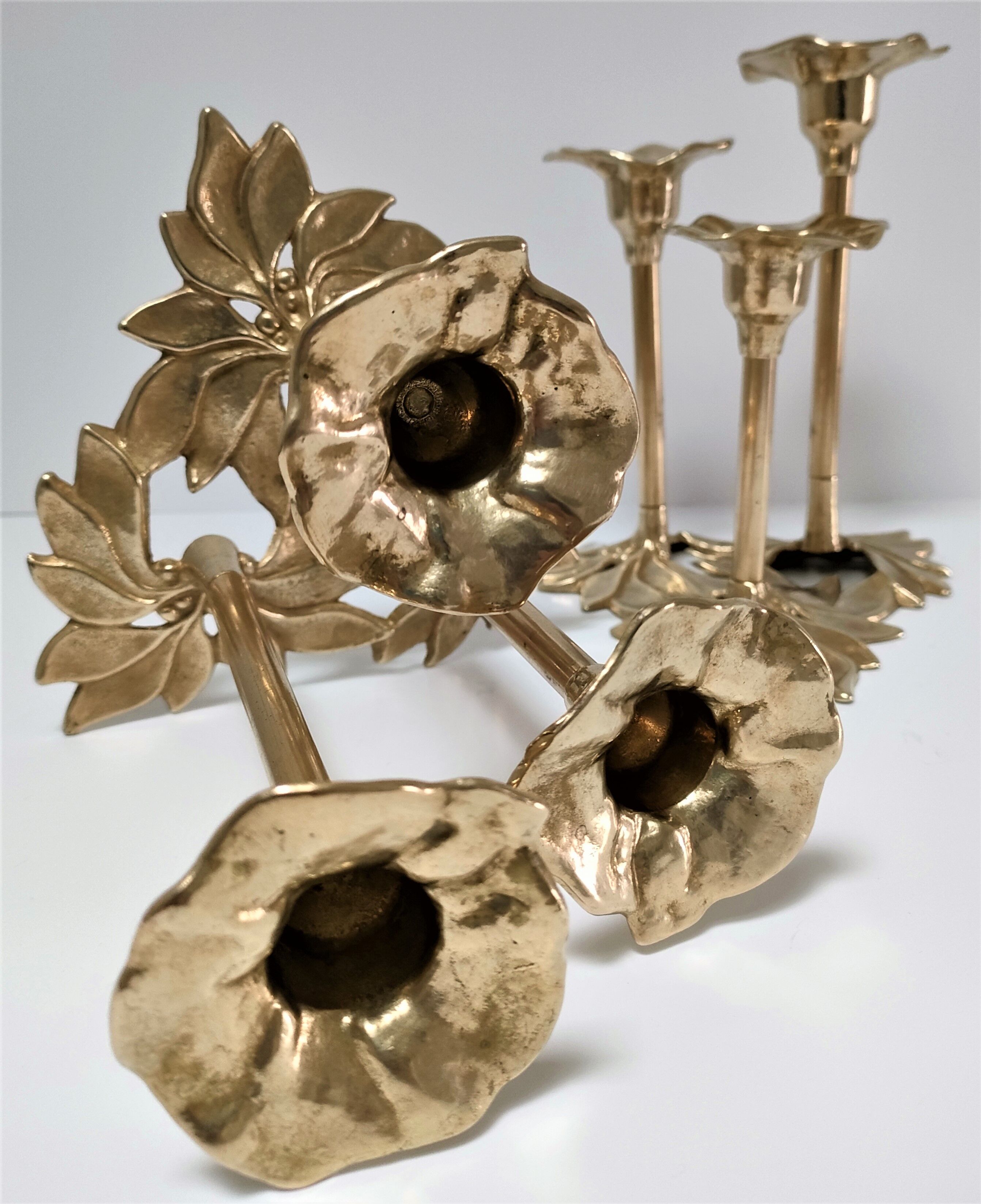 Pair of candlesticks solid brass vintage flowers