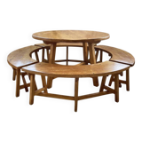 Set of round table and 4 rounded benches, 1950