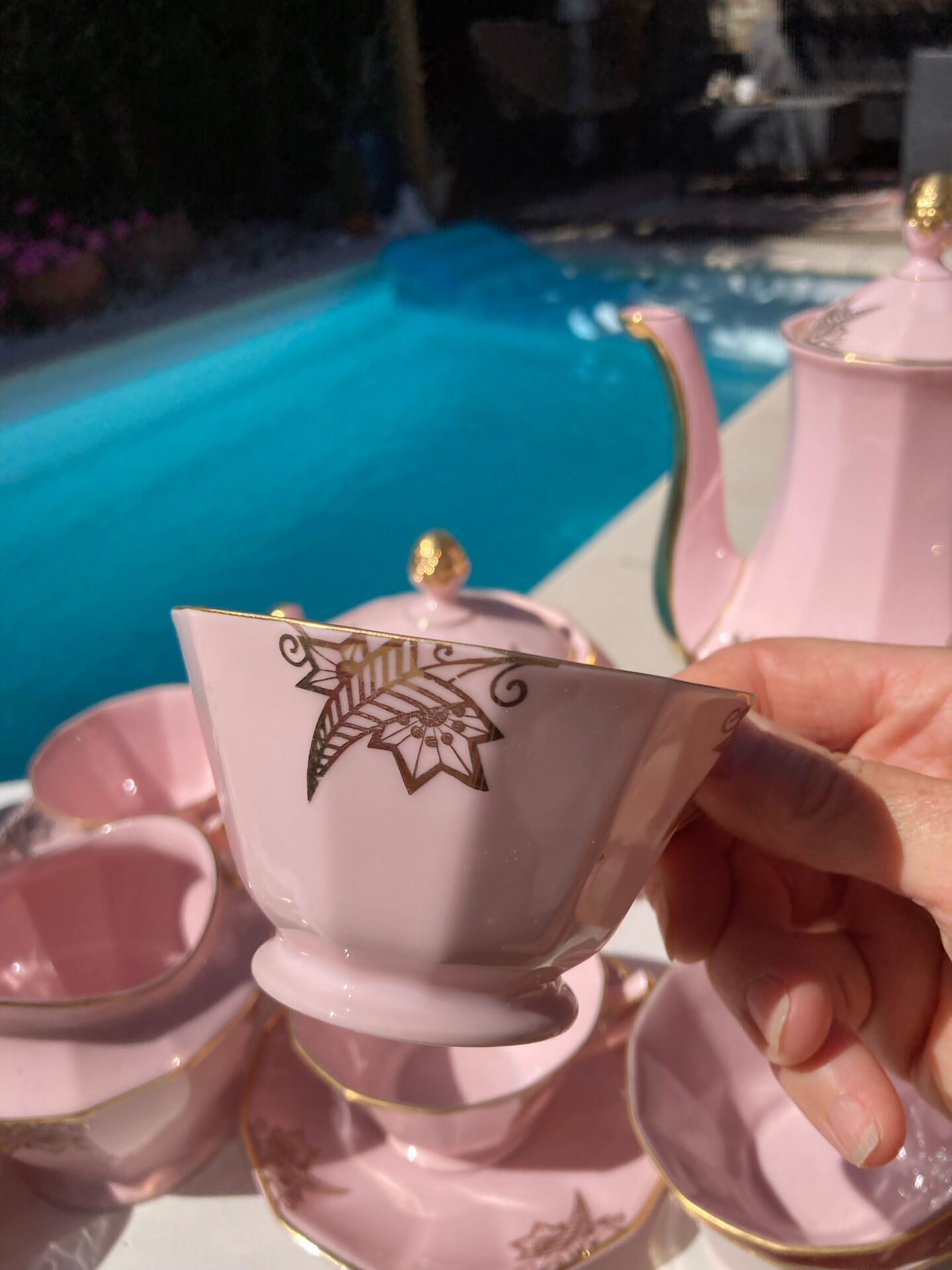 Magnificent service in art deco pastel pink porcelain.