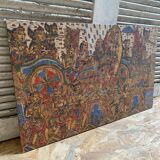 Ancien kamasan textile peint main bali mythologie guerre vintage
