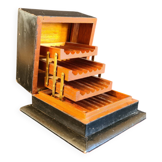 Vintage “pop-up” cigarette box in wood & brass
