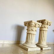 Pair of columns, corinthian style capitals in travertine, italy 1940s