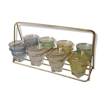 Lot of 8 shot glasses granités with their door-glass gold 70