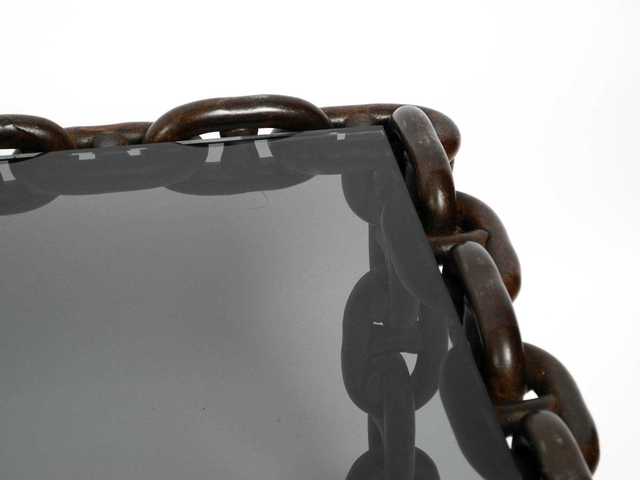 1970s XL Coffee Table Made of Nautical Iron Chain and a Thick Smoked Glass