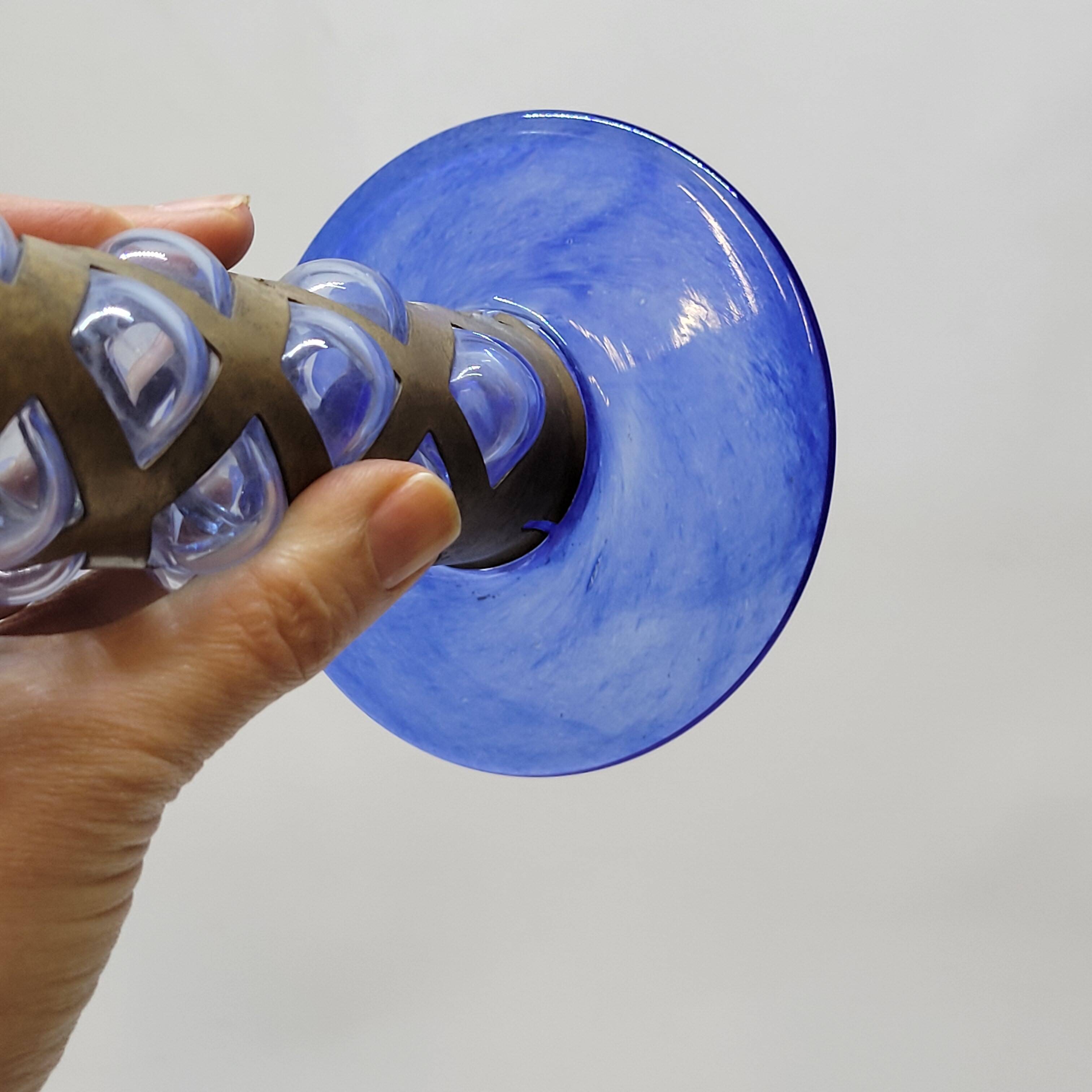 Pair Of Blue Glass Tealight Holders Blown In Cage Dlg Felipe Derflingher