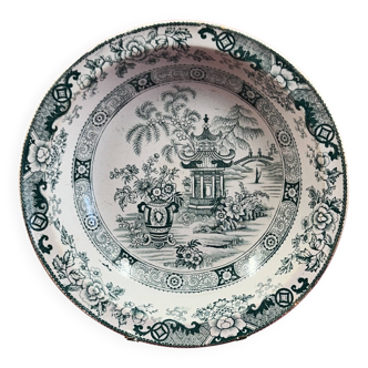 Ancient large earthenware platter creil and montereau, japonese decoration. 27 x 6