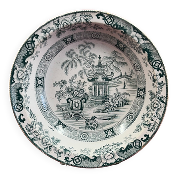 Ancient large earthenware platter creil and montereau, japonese decoration. 27 x 6