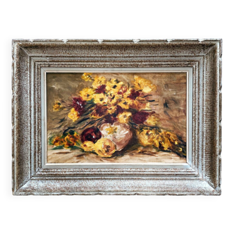 Nature morte à l'huile "Le bouquet jaune", milieu XXème