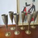 6 vintage metal Champagne flutes