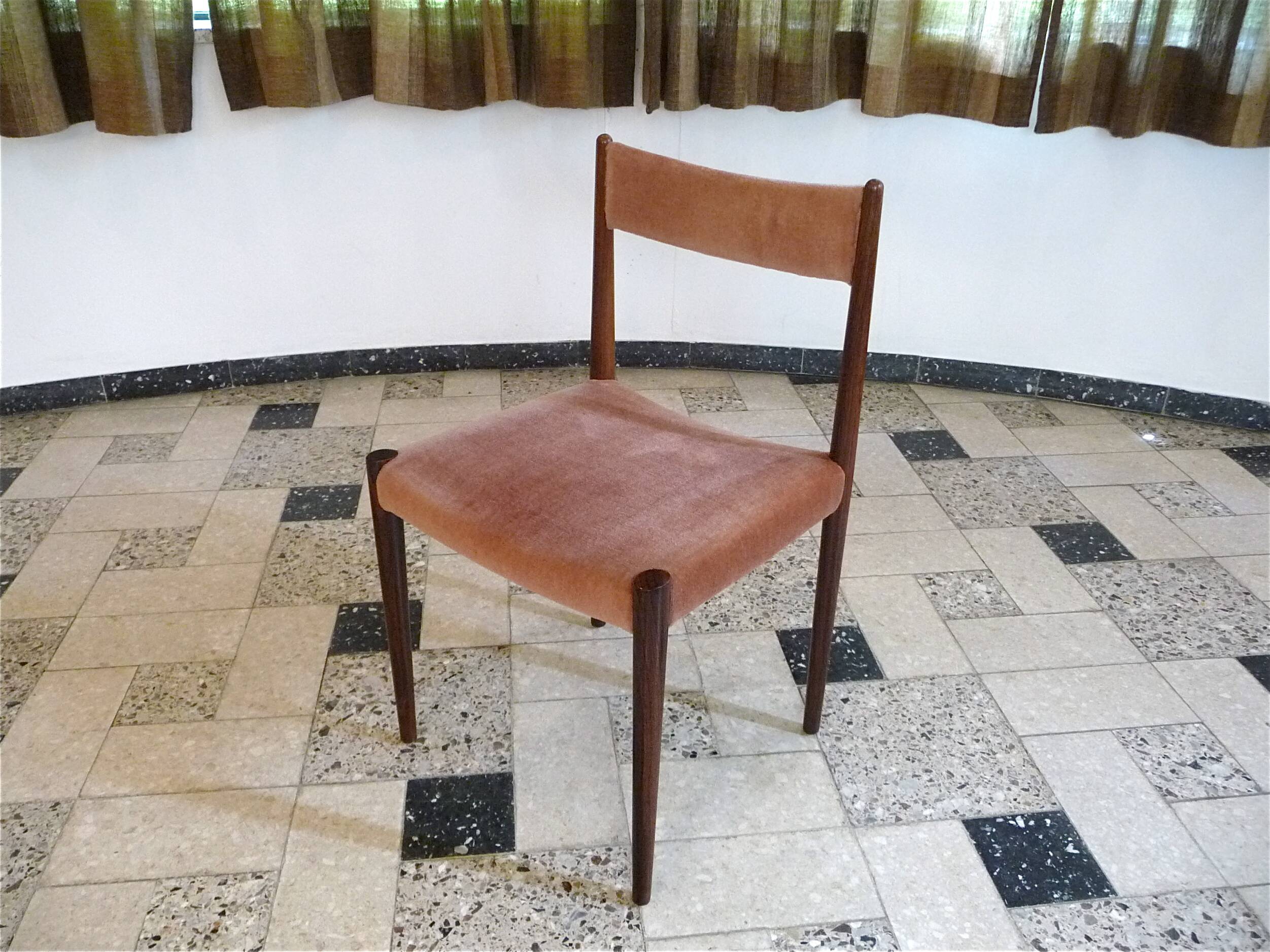 Set of 4 Velvet Dining Chairs in Walnut from Lübke, Germany 1960s