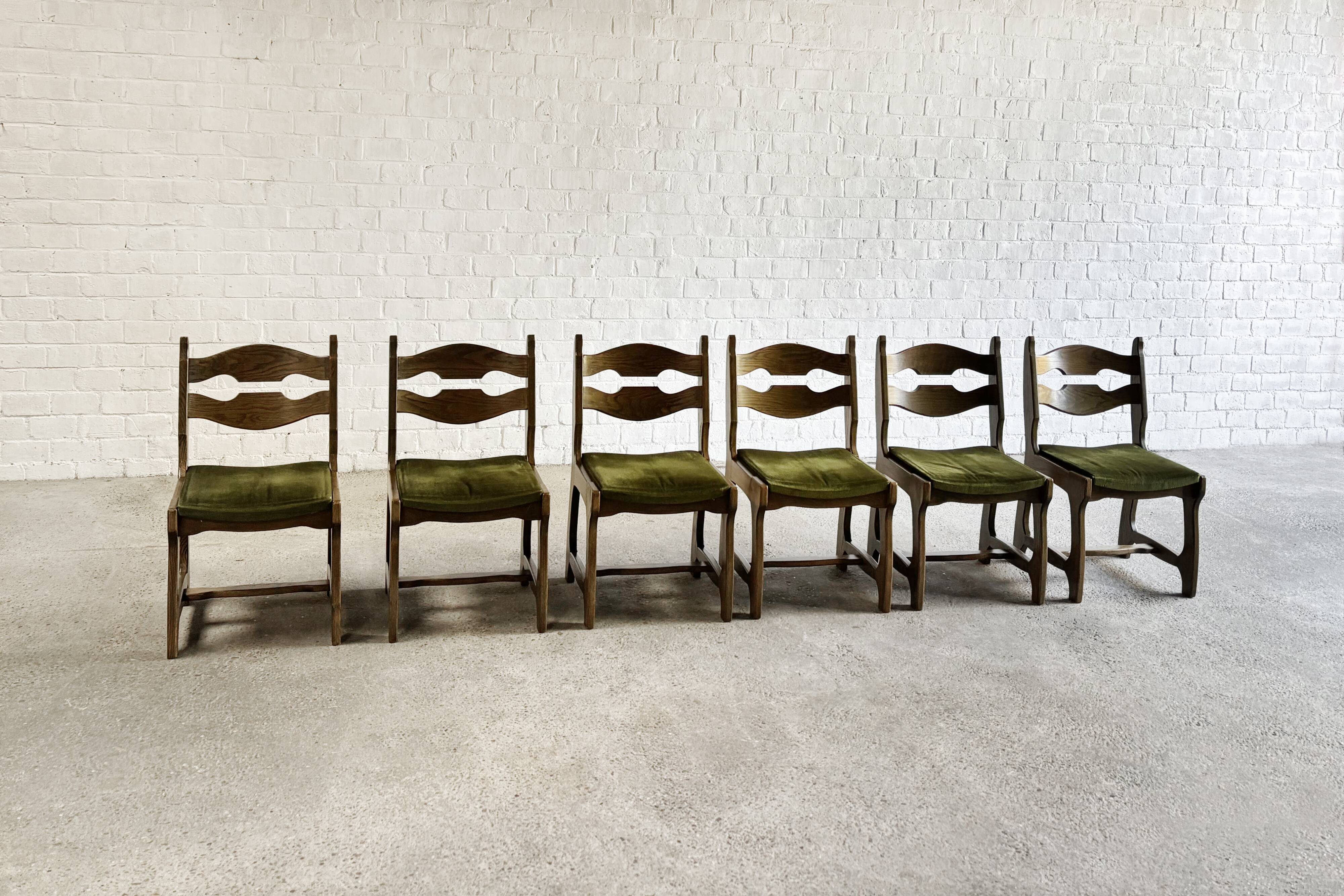 Dining Chairs in Wood and Fabric attributed to Guillerme Et Chambron, 1950s, Set of 6