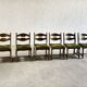 6 chaises de salle à manger en bois et tissu attr. à Guillerme et Chambron, 1950s