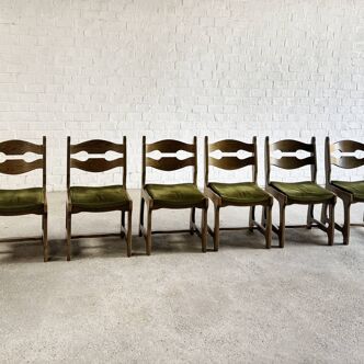 Dining Chairs in Wood and Fabric attributed to Guillerme Et Chambron, 1950s, Set of 6