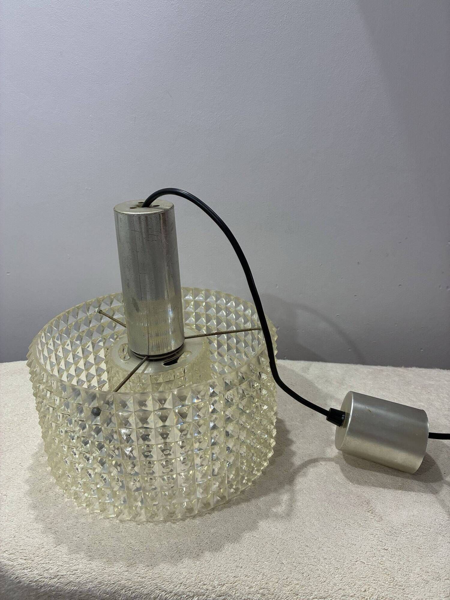 Acrylic pendant light with diamond pattern, chrome, 1970s