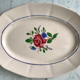 Pale pink oval dish and flowers digoin sarreguemines 30s-40s