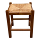 Square stool in solid wood with straw