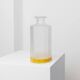 Vintage milky glass vase with yellow base, twelve-faced silhouette, Italian Bormioli, 1980s