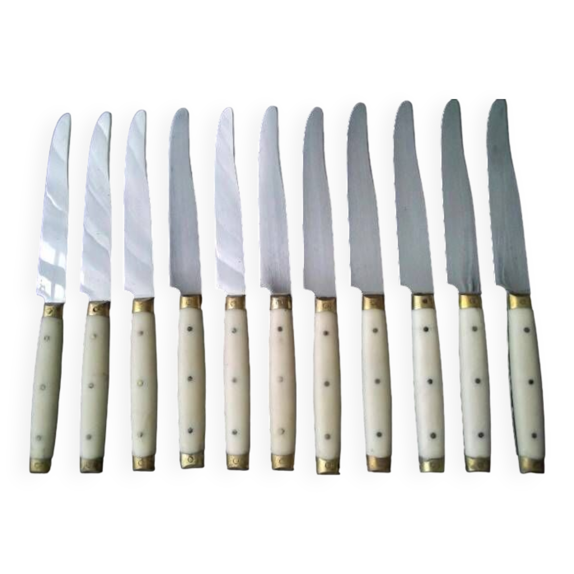 10 Vintage Bakelite, brass and stainless steel cheese knives