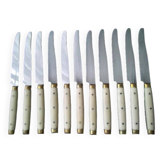10 Vintage Bakelite, brass and stainless steel cheese knives