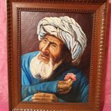 Orientalist painting man with turban wooden frame