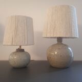 Vintage enamelled stoneware lamp with rope lampshade