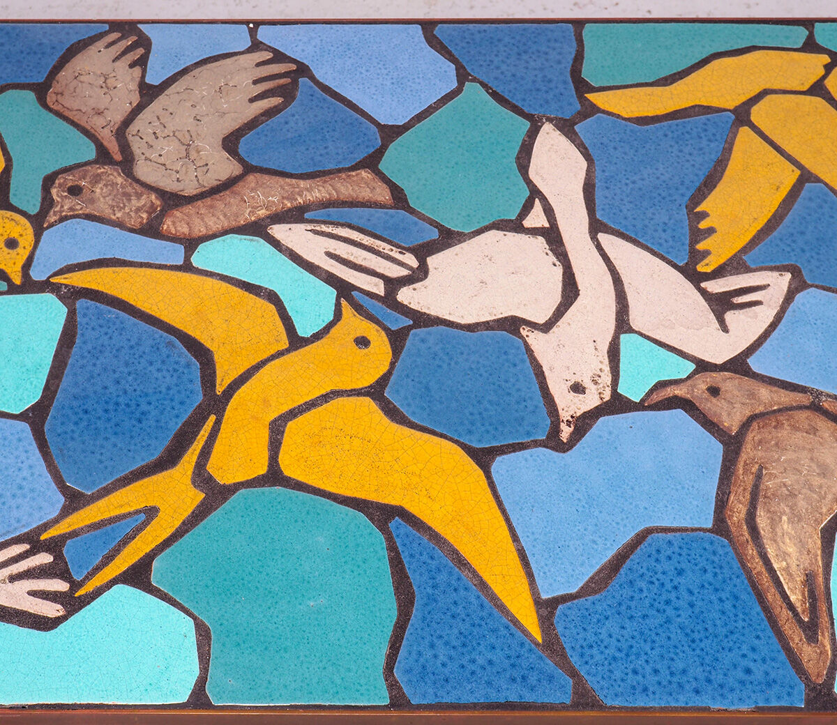 Ceramic mosaic tile coffee table with bird motif, 1970s