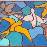 Ceramic mosaic tile coffee table with bird motif, 1970s
