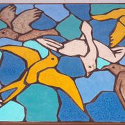 Ceramic mosaic tile coffee table with bird motif, 1970s